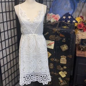 White Crochet Lace Up Spaghetti Strap Dress